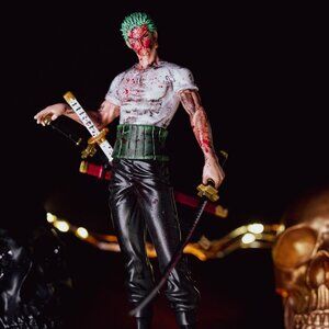Roronoa Zoro One Piece 24CM Action Figure, Premium Dried Blood Effect & 3 Swords